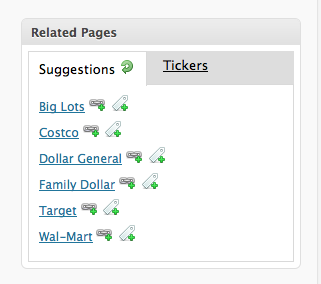 "Related Pages" with suggestions for Companies and Ticker symbols. Forbes screenshots, dev and design docs