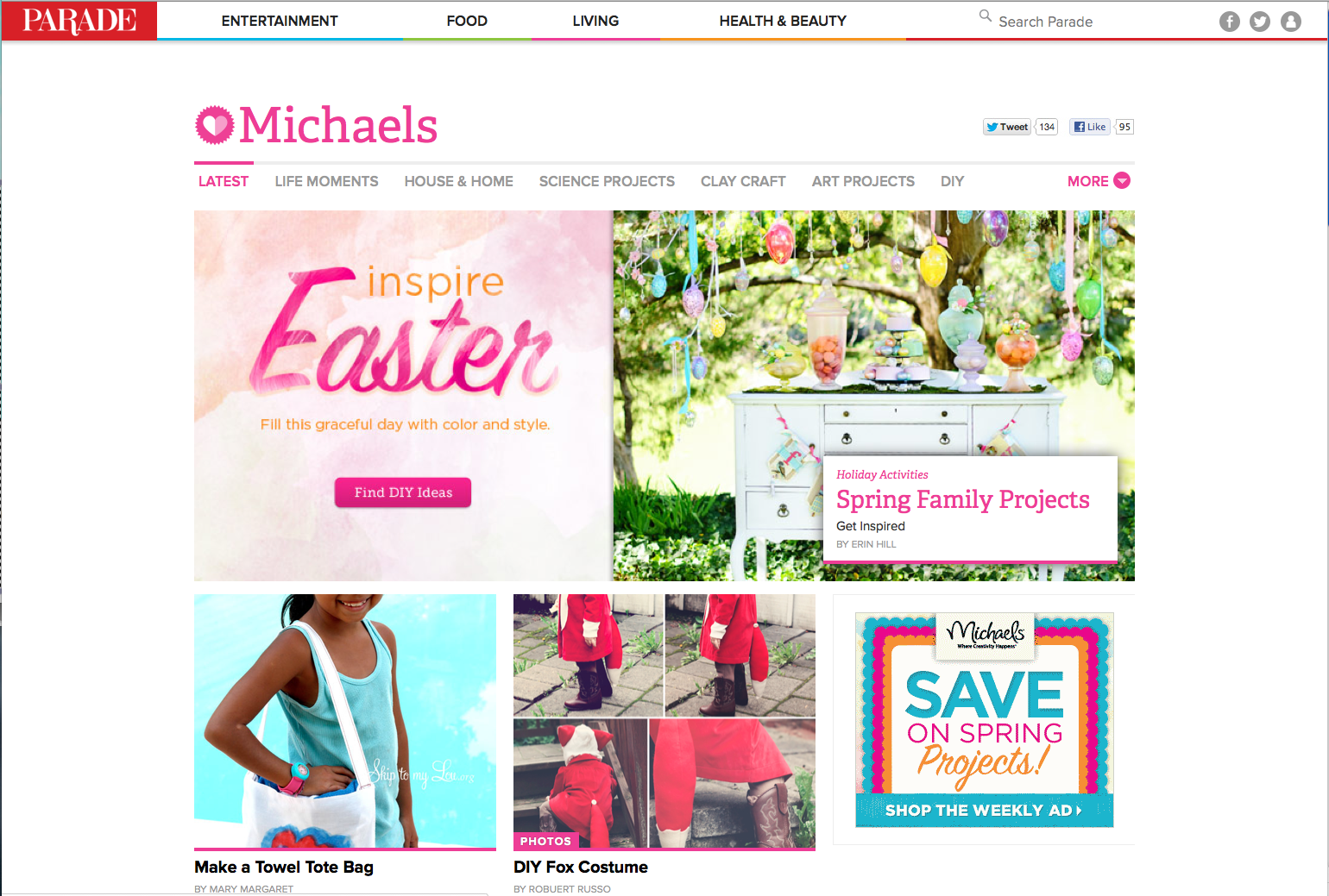 Michaels Selects - Latest Picks on Parade Digital. Inspire Easter. Spring Family Projects. Make a towel tote bag. DIY Fox Costume.